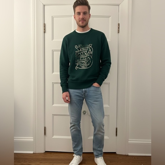 BURBERRY - Brit - Authentic Men’s Green Distressed Logo Sweatshirt size small - Picture 2 of 10